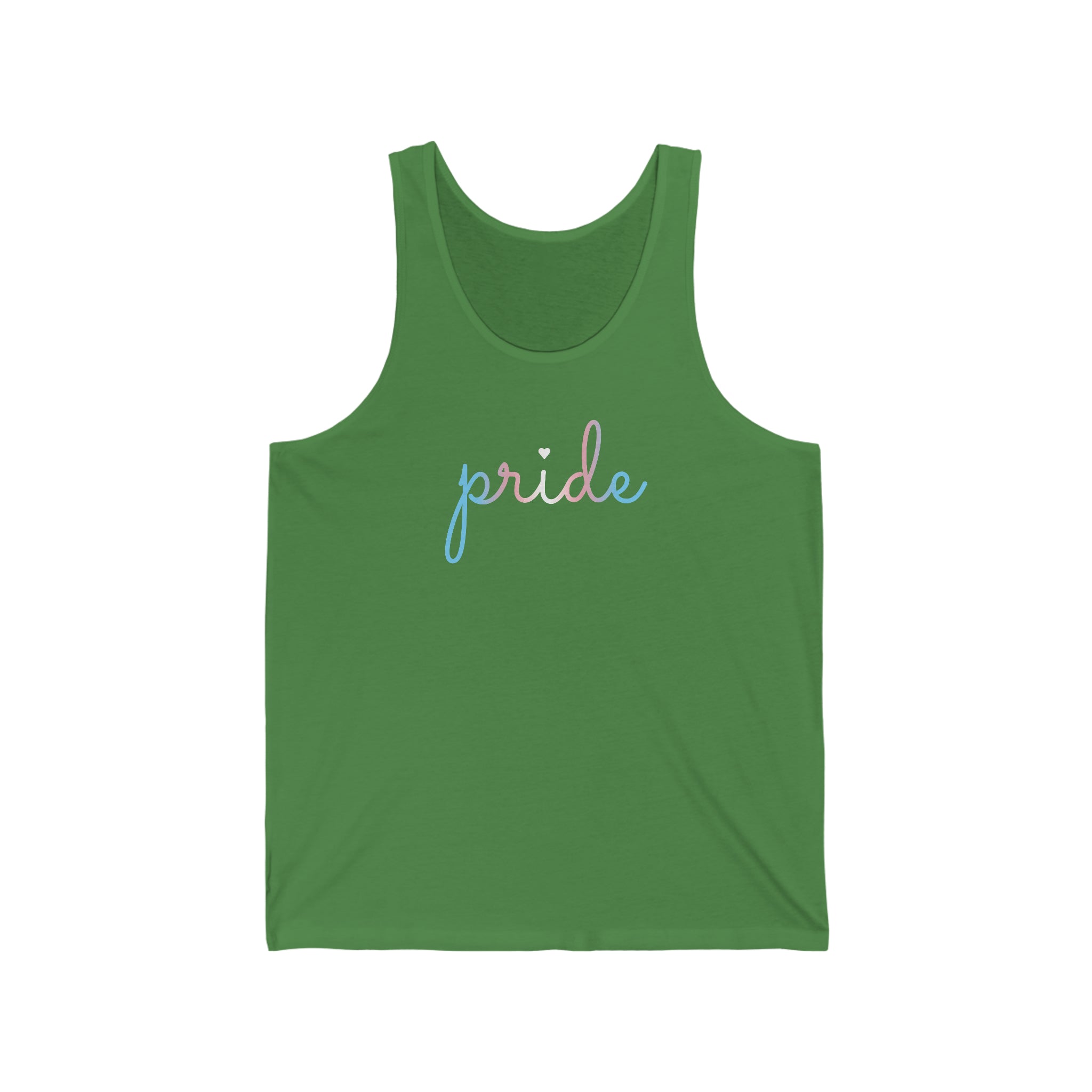 Transgender Pride Tank-Top: Flowing Cursive 'Pride' in Gradient Hues