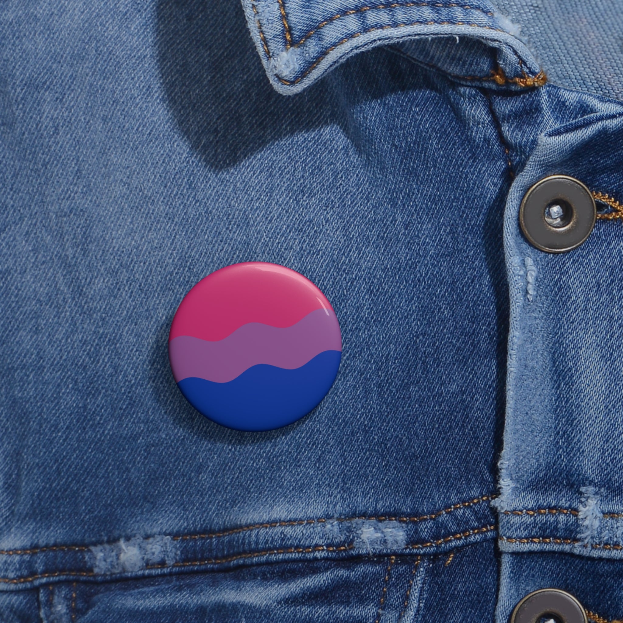 Bisexual Pride Flag Pin: Round Button with Wavey Design