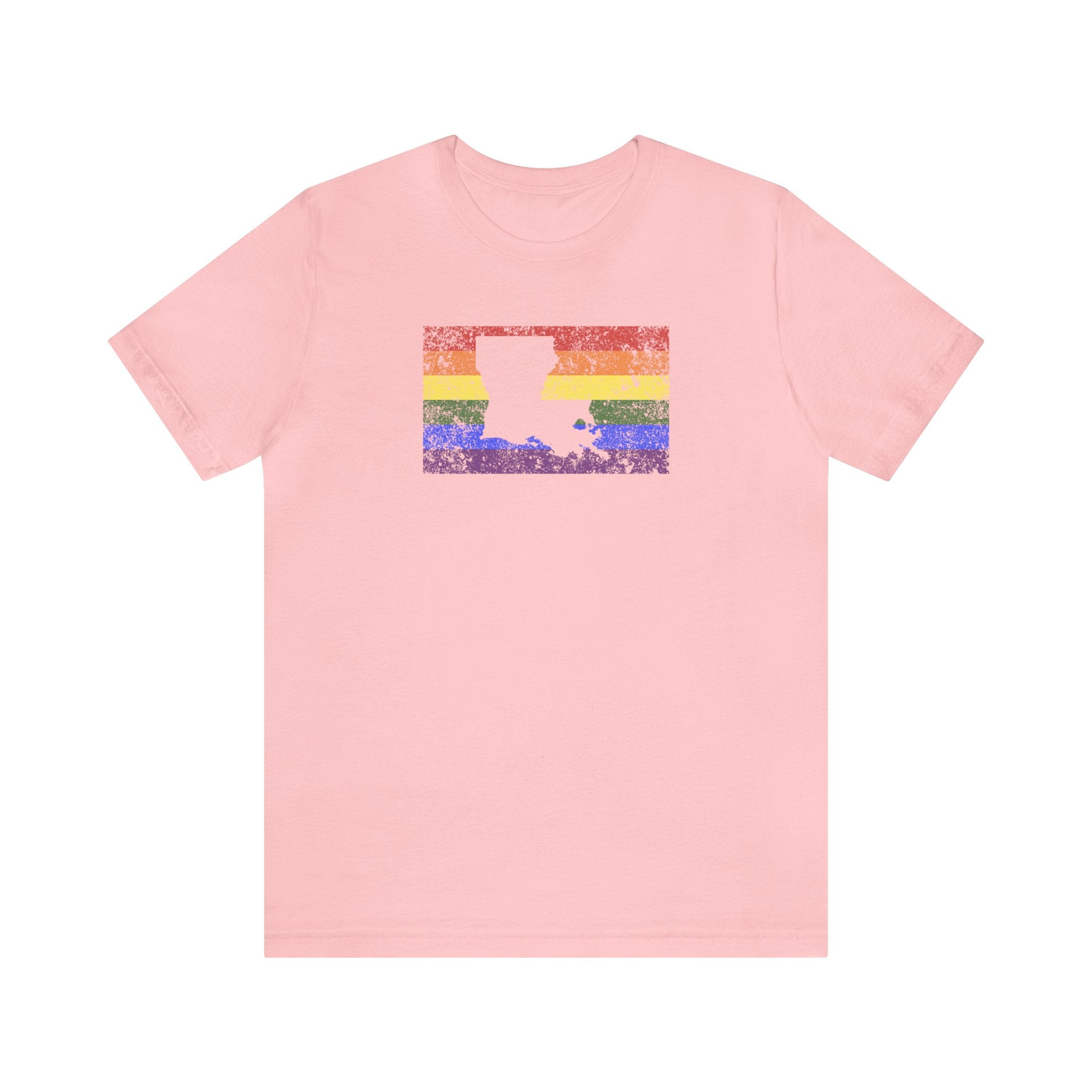 Louisiana Pride Flag Tee: Rainbow LGBTQ+ State Silhouette Distressed Shirt