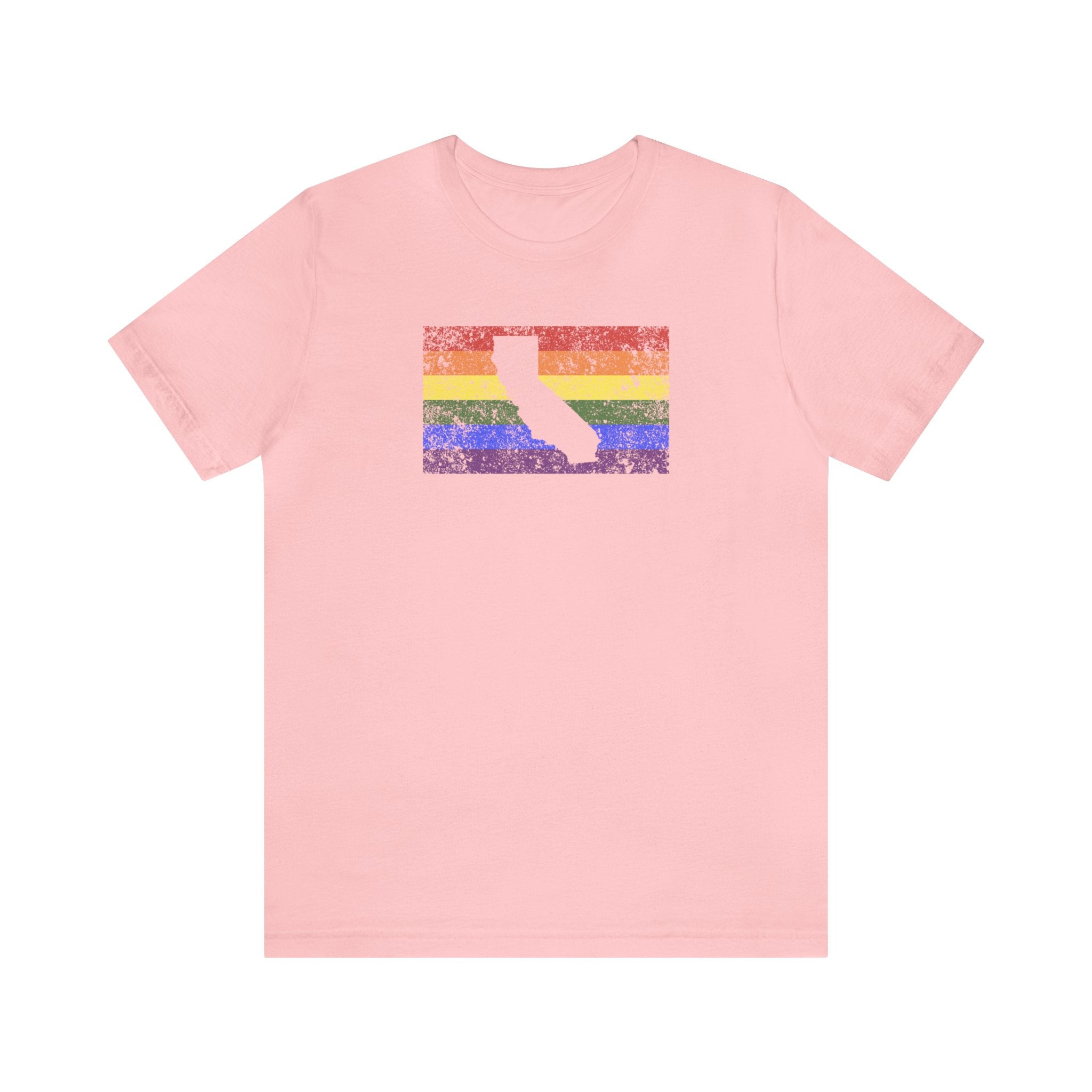 California Pride Flag Tee: Rainbow LGBTQ+ State Silhouette Distressed Shirt