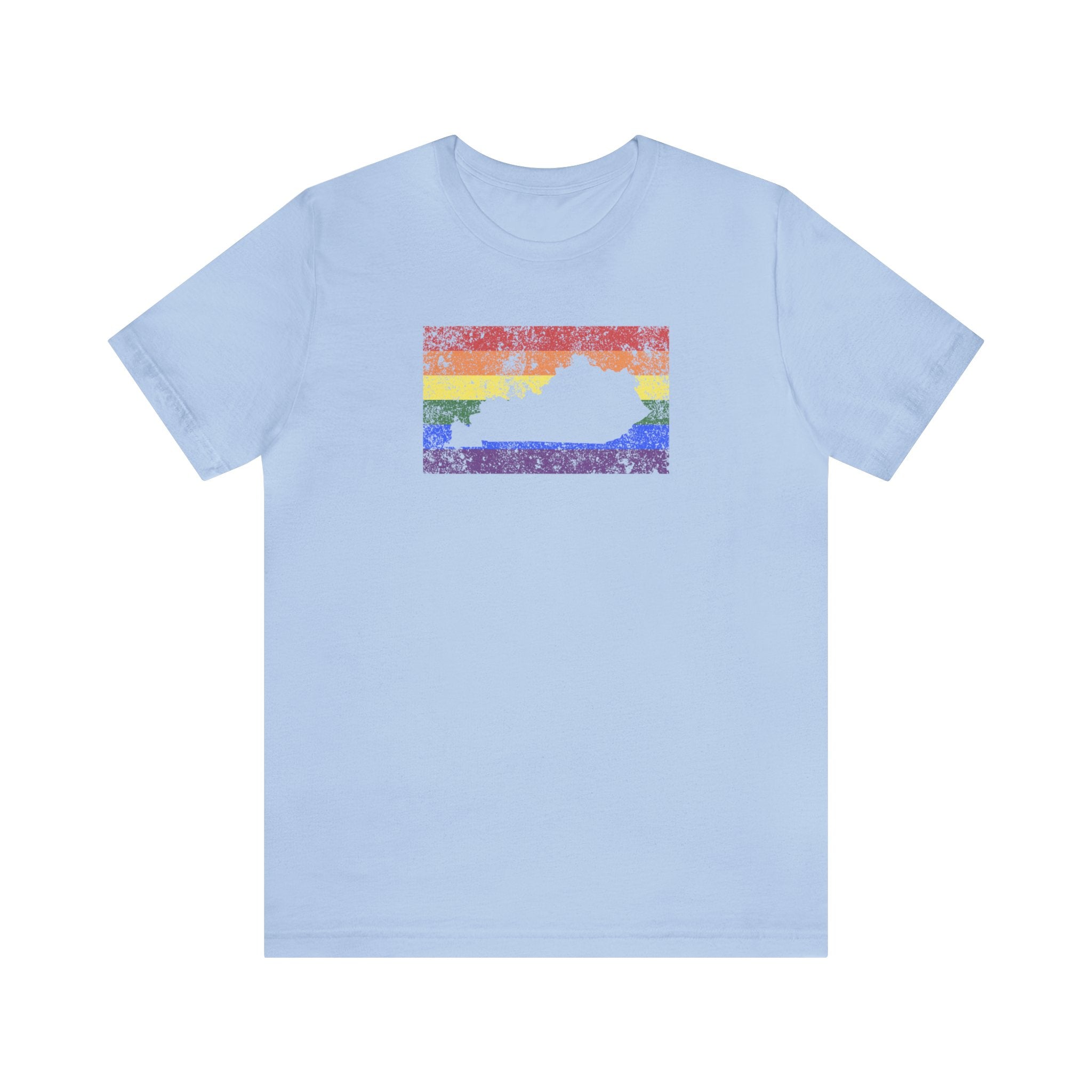 Kentucky Pride Flag Tee: Rainbow LGBTQ+ State Silhouette Distressed Shirt