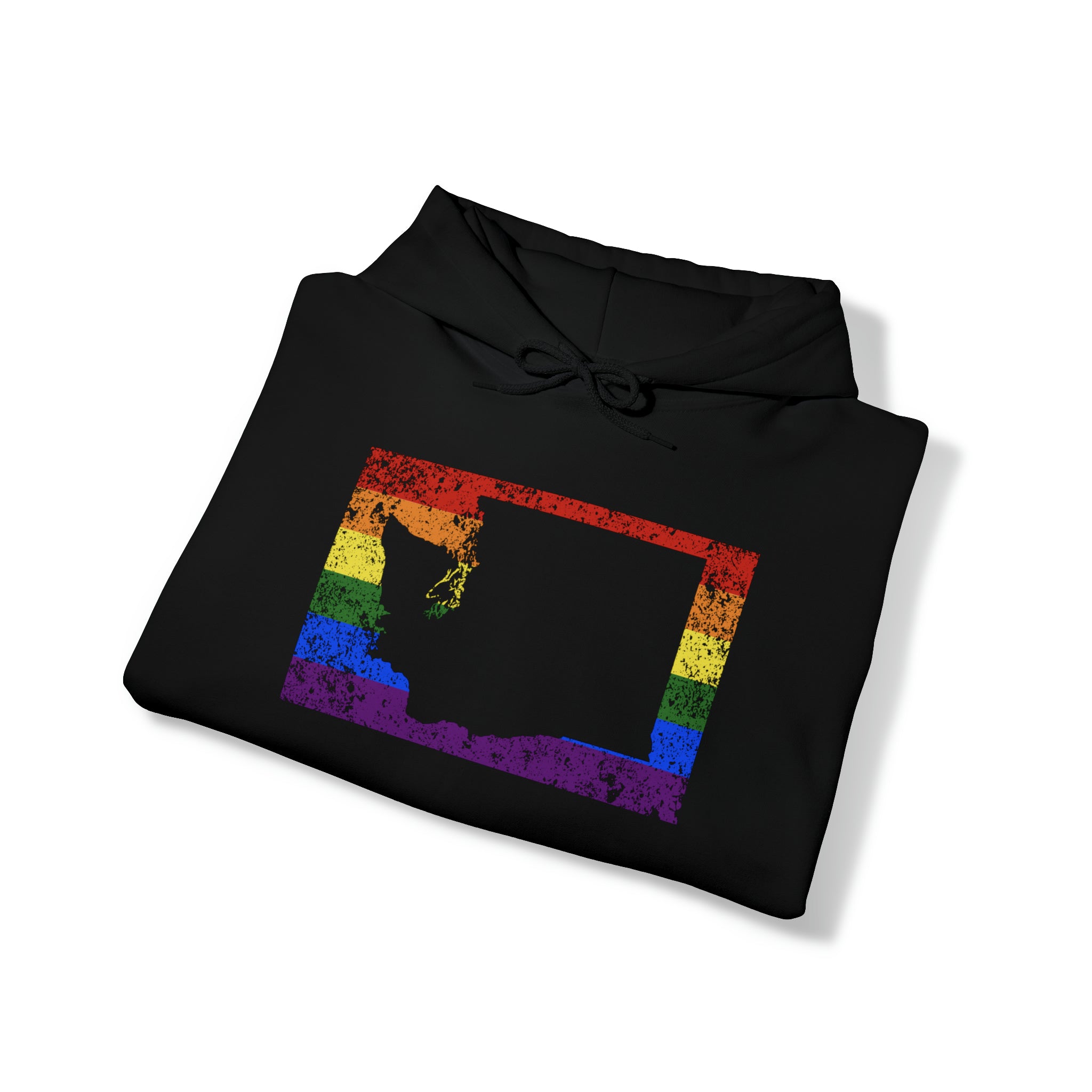 Washington Pride Flag Hoodie: Rainbow LGBTQ+ State Silhouette Distressed Hooded Sweatshirt