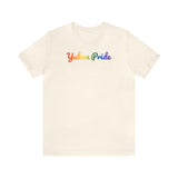 Yukon Pride T-Shirt: Flowing Cursive Design with LGBTQ+ Gradient