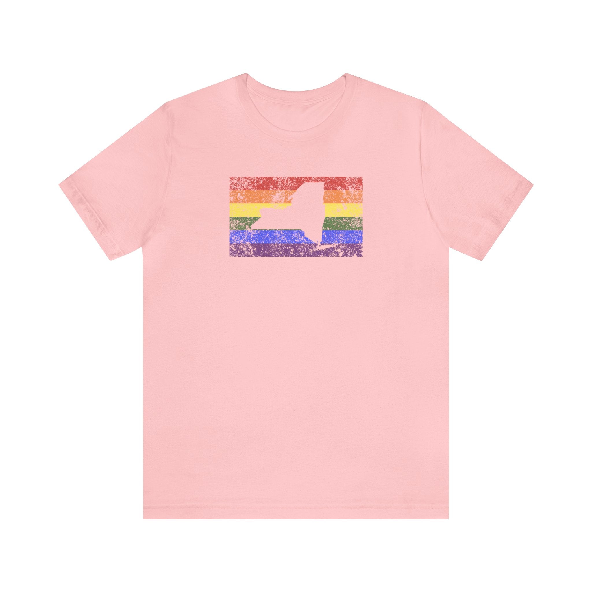 New York Pride Flag Tee: Rainbow LGBTQ+ State Silhouette Distressed Shirt