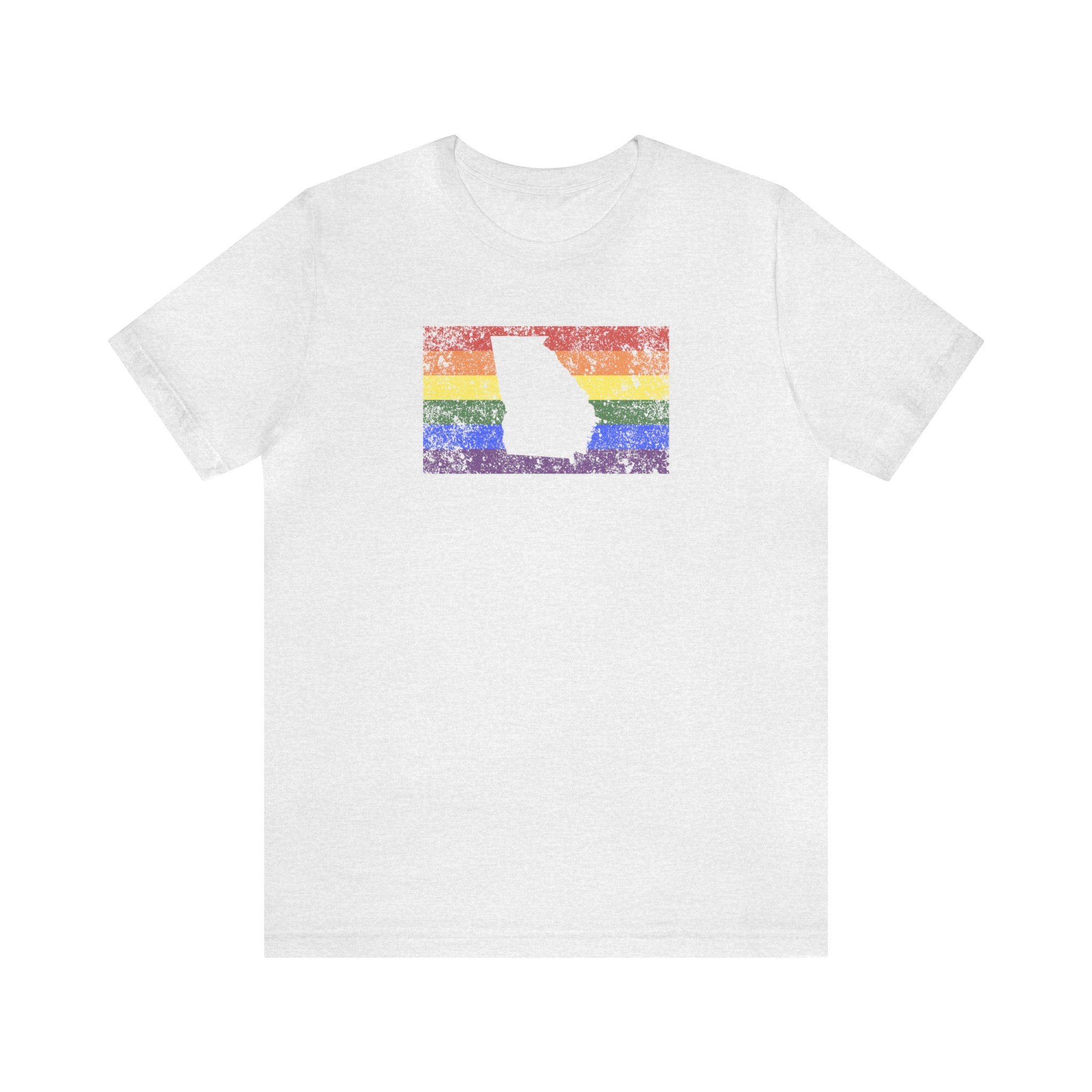 Georgia Pride Flag Tee: Rainbow LGBTQ+ State Silhouette Distressed Shirt