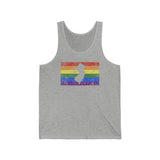 New Jersey Pride Flag Tank: Rainbow LGBTQ+ State Silhouette Distressed Tank-Top