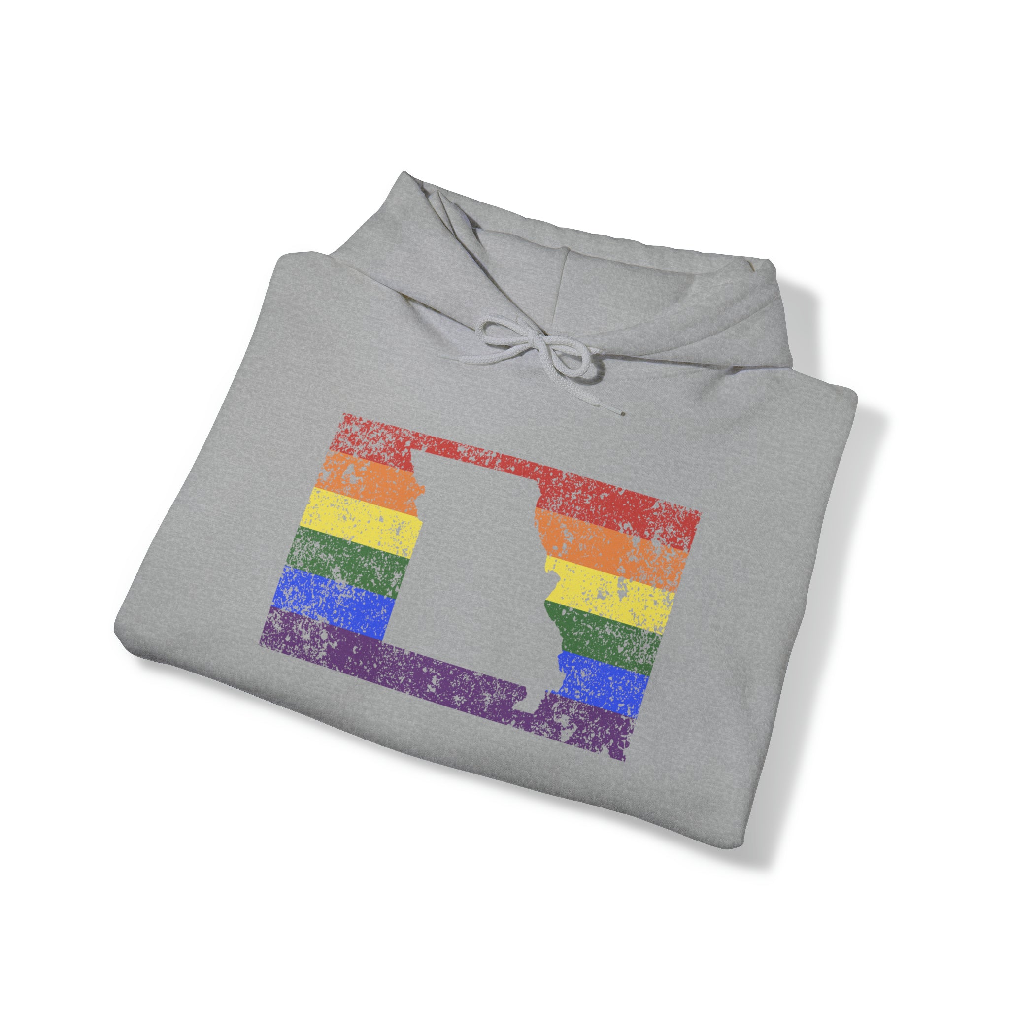 Missouri Pride Flag Hoodie: Rainbow LGBTQ+ State Silhouette Distressed Hooded Sweatshirt