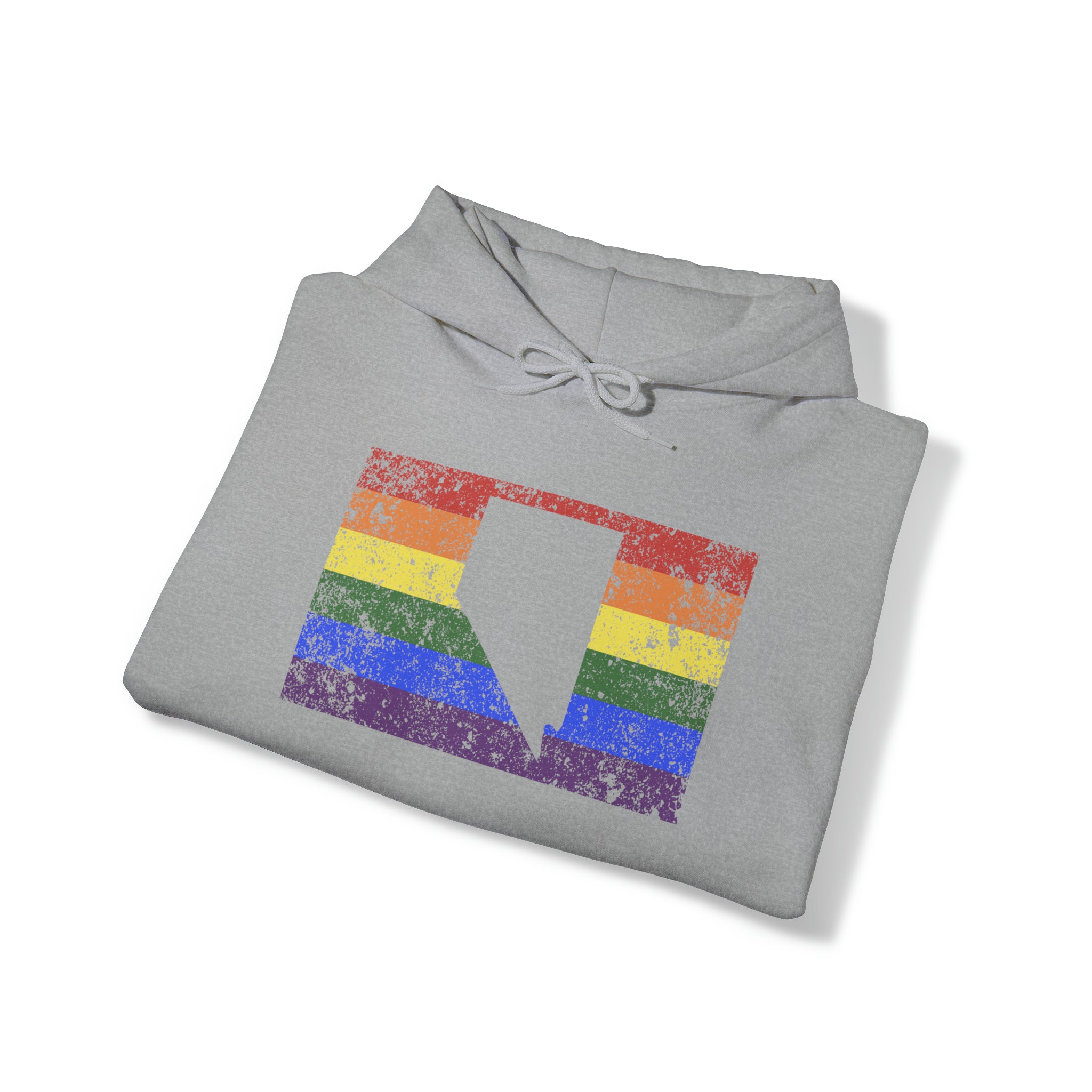 Nevada Pride Flag Hoodie: Rainbow LGBTQ+ State Silhouette Distressed Hooded Sweatshirt