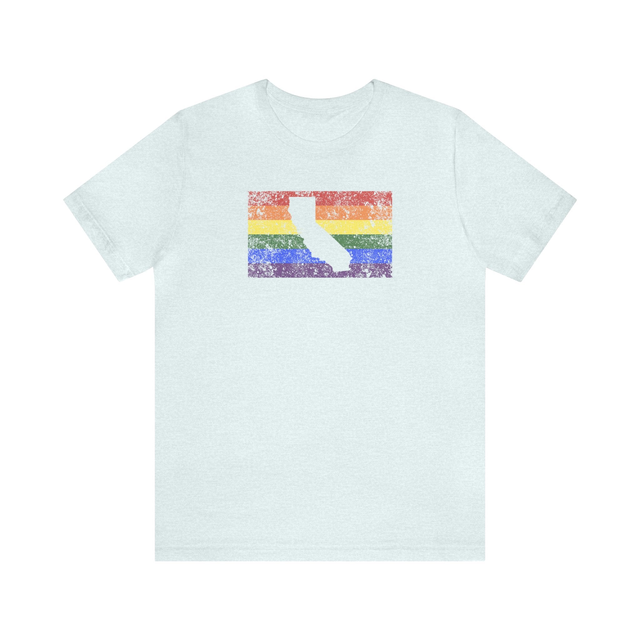 California Pride Flag Tee: Rainbow LGBTQ+ State Silhouette Distressed Shirt