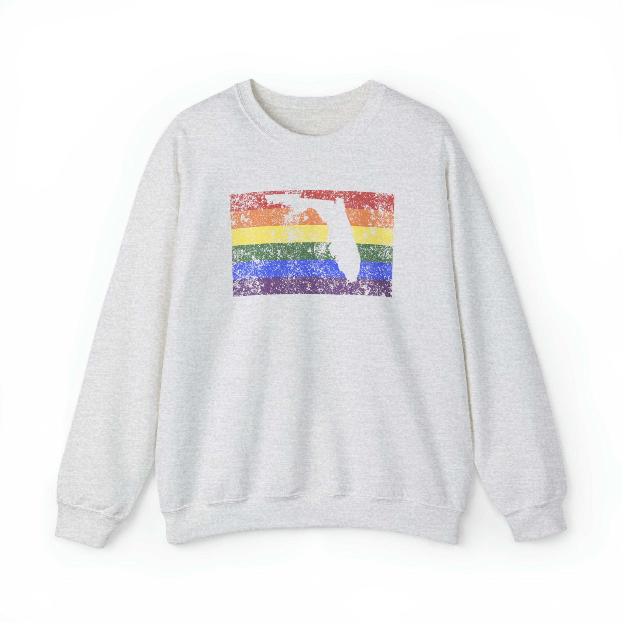 Florida Pride Flag Sweater: Rainbow LGBTQ+ State Silhouette Distressed Sweatshirt