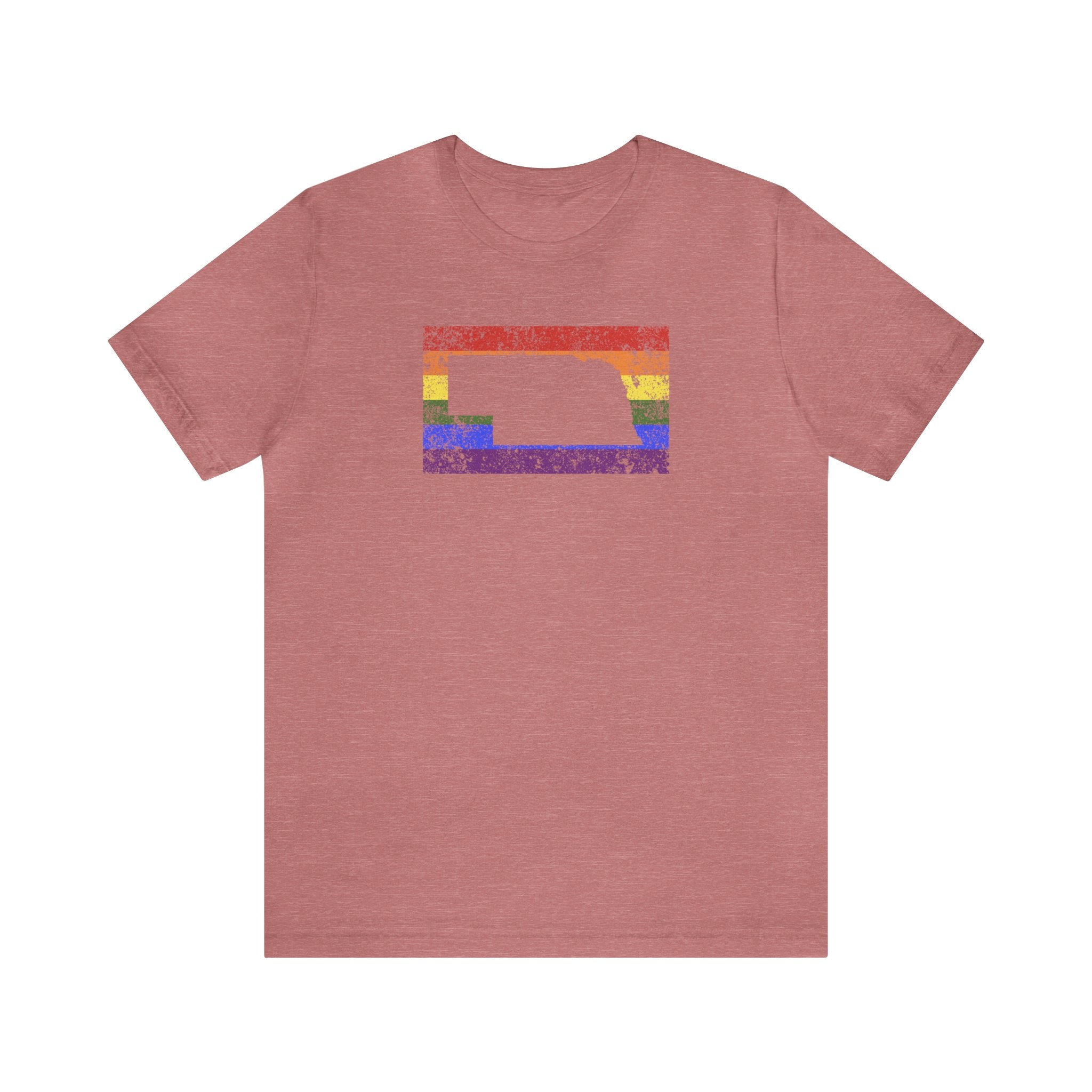 Nebraska Pride Flag Tee: Rainbow LGBTQ+ State Silhouette Distressed Shirt