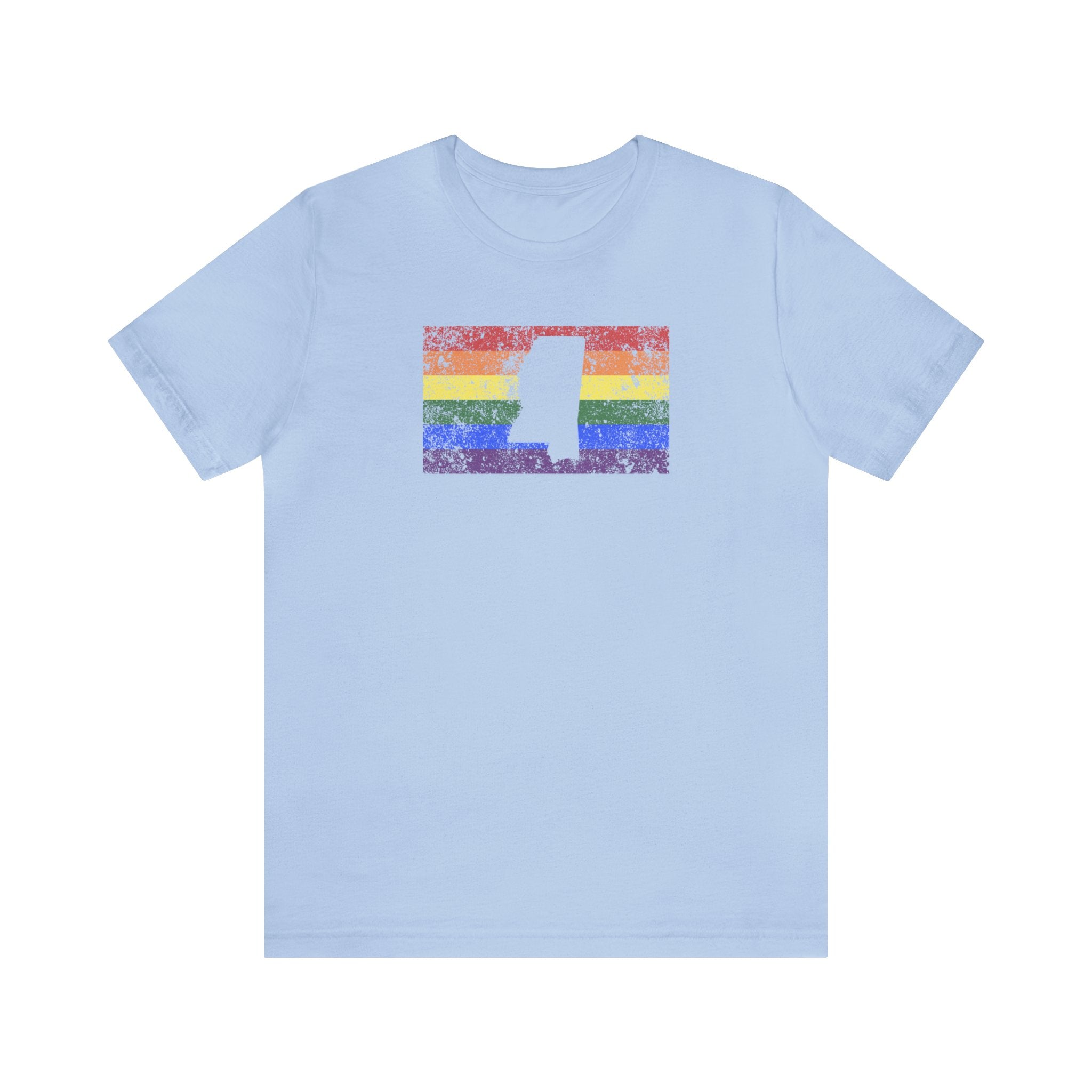 Mississippi Pride Flag Tee: Rainbow LGBTQ+ State Silhouette Distressed Shirt