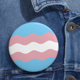 Transgender Pride Flag Pin: Round Button with Wavey Design