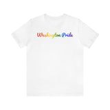 Washington Pride T-Shirt: Flowing Cursive Design with LGBTQ+ Gradient