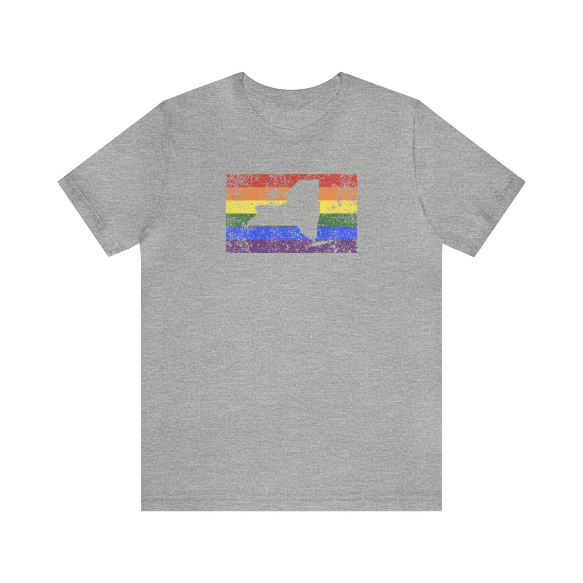 New York Pride Flag Tee: Rainbow LGBTQ+ State Silhouette Distressed Shirt