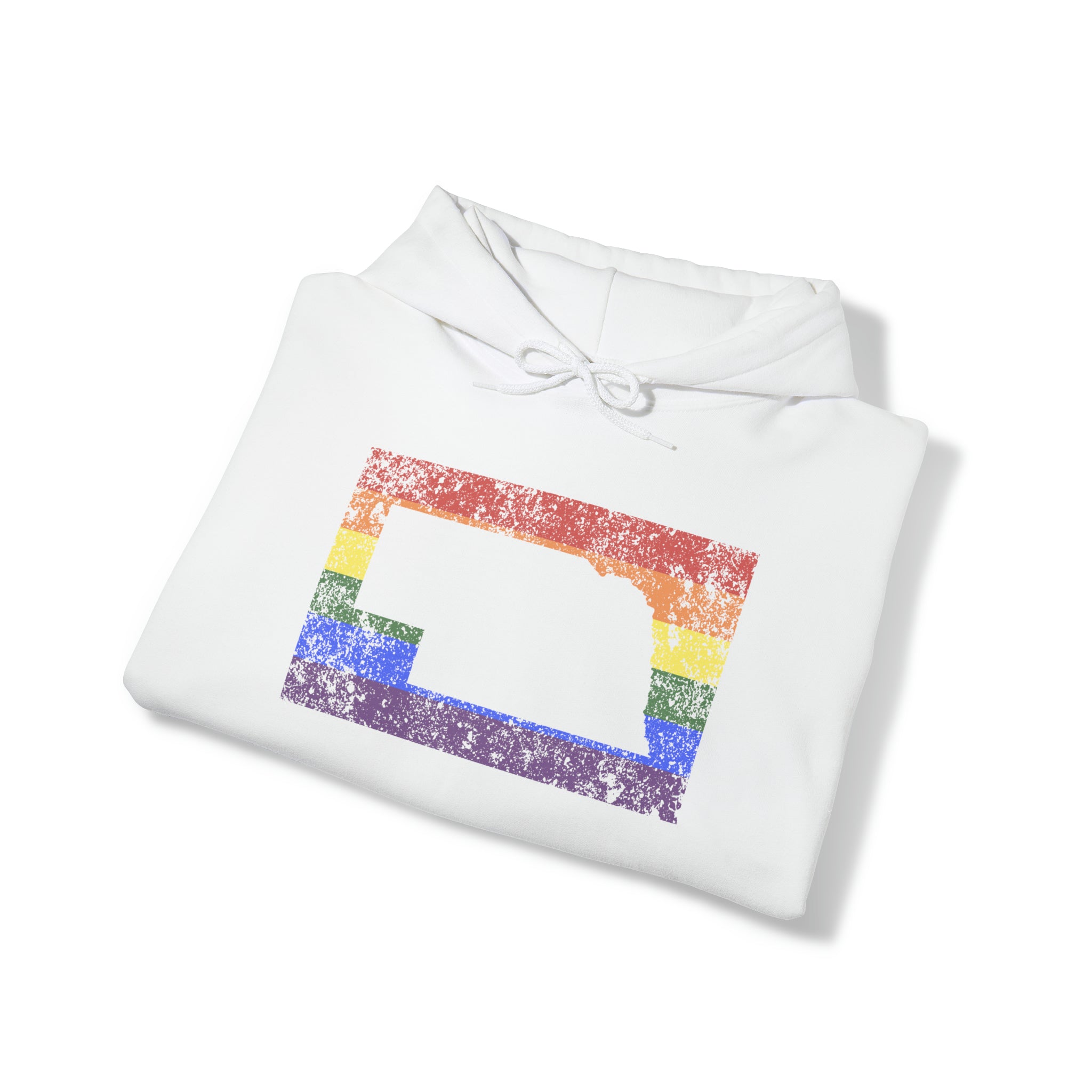 Nebraska Pride Flag Hoodie: Rainbow LGBTQ+ State Silhouette Distressed Hooded Sweatshirt