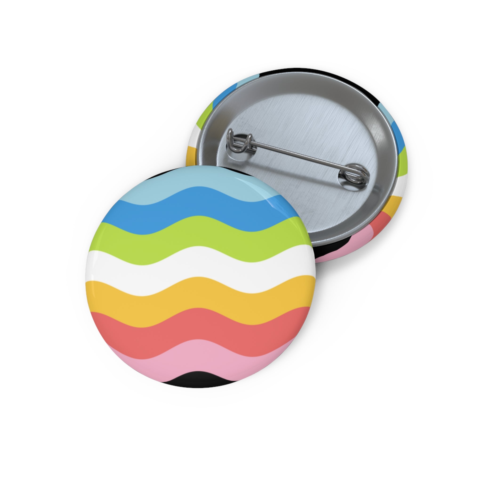 Queer Pride Flag Pin: Round Button with Wavey Design