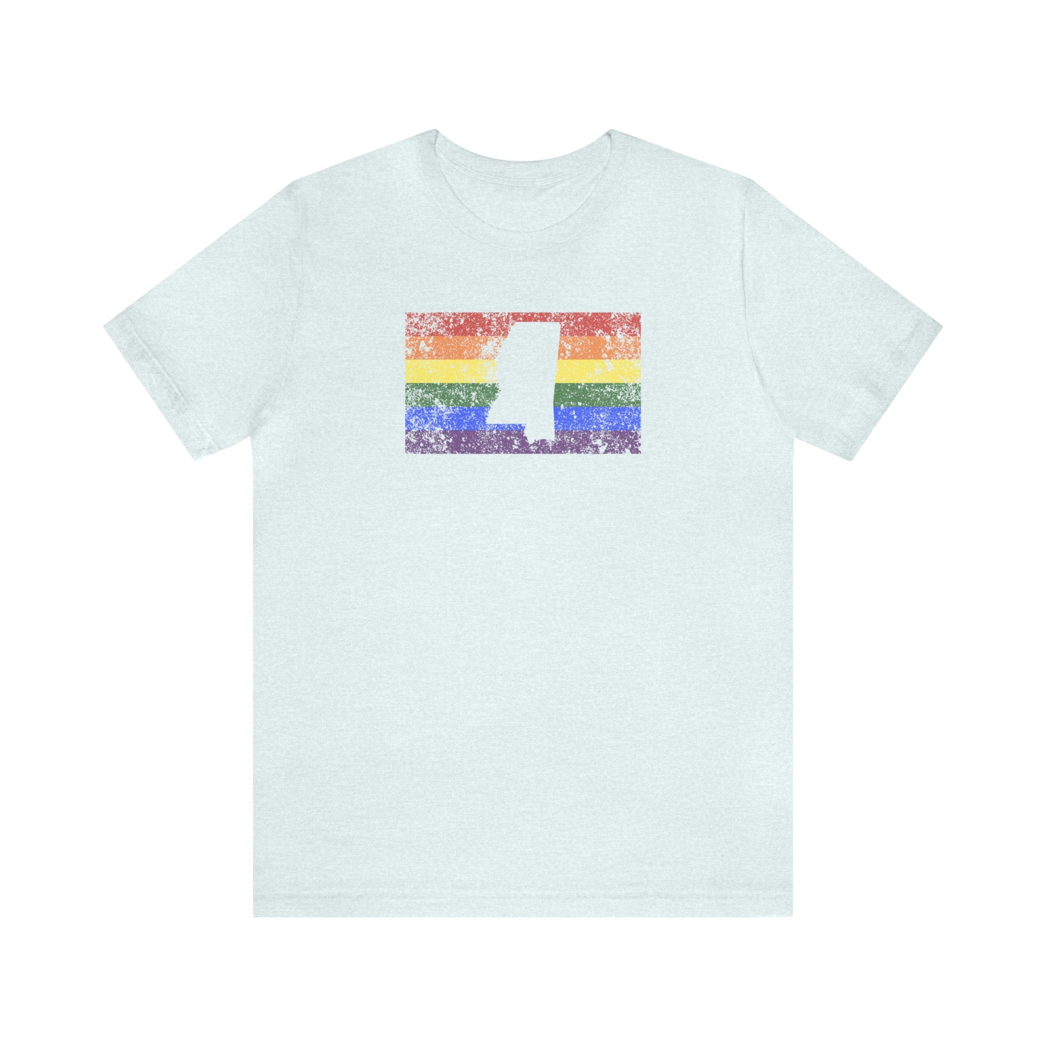 Mississippi Pride Flag Tee: Rainbow LGBTQ+ State Silhouette Distressed Shirt