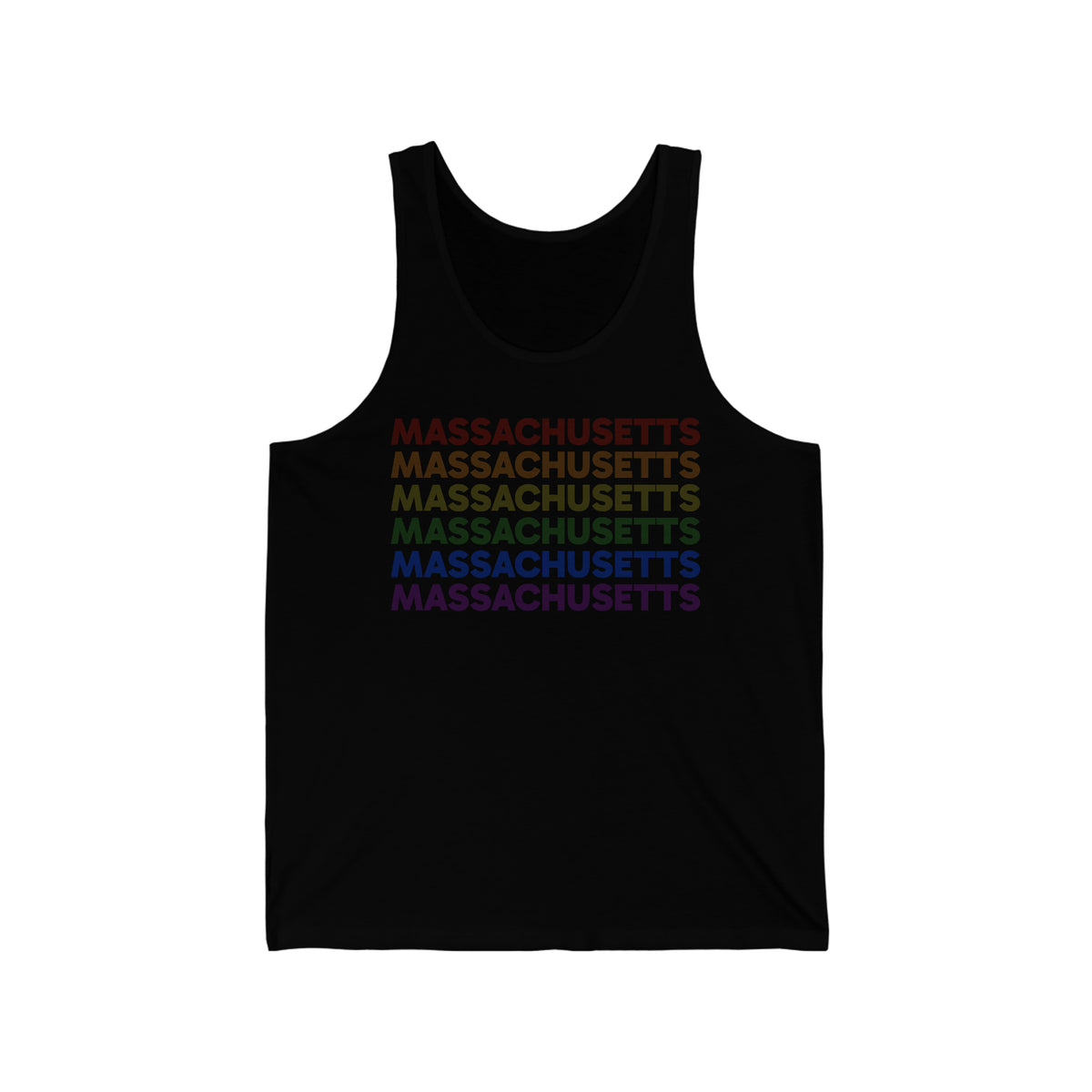 Massachusetts LGBTQ+ Pride Flag, Faded Black Tank-Top