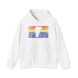 Vermont Pride Flag Hoodie: Rainbow LGBTQ+ State Silhouette Distressed Hooded Sweatshirt