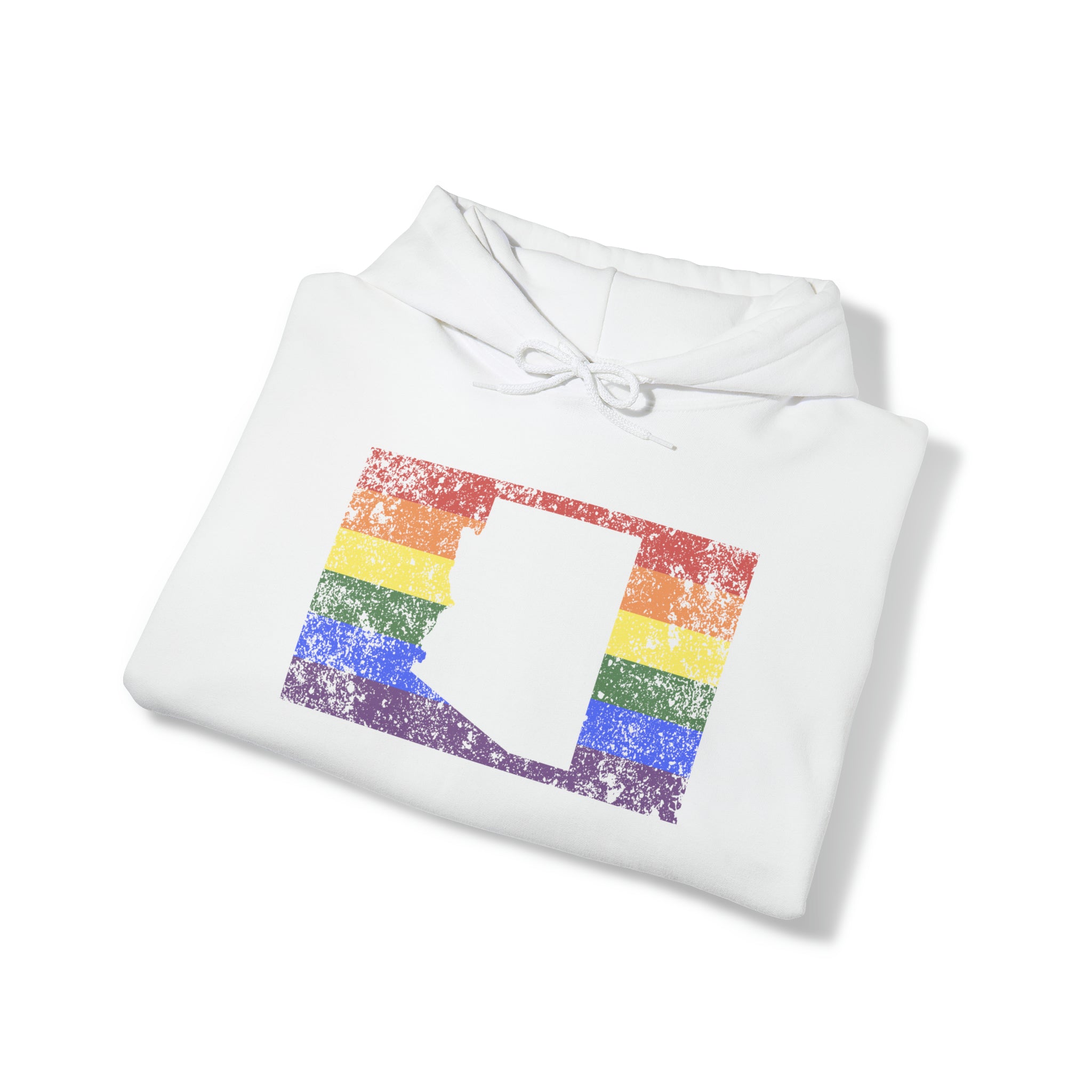 Arizona Pride Flag Hoodie: Rainbow LGBTQ+ State Silhouette Distressed Hooded Sweatshirt