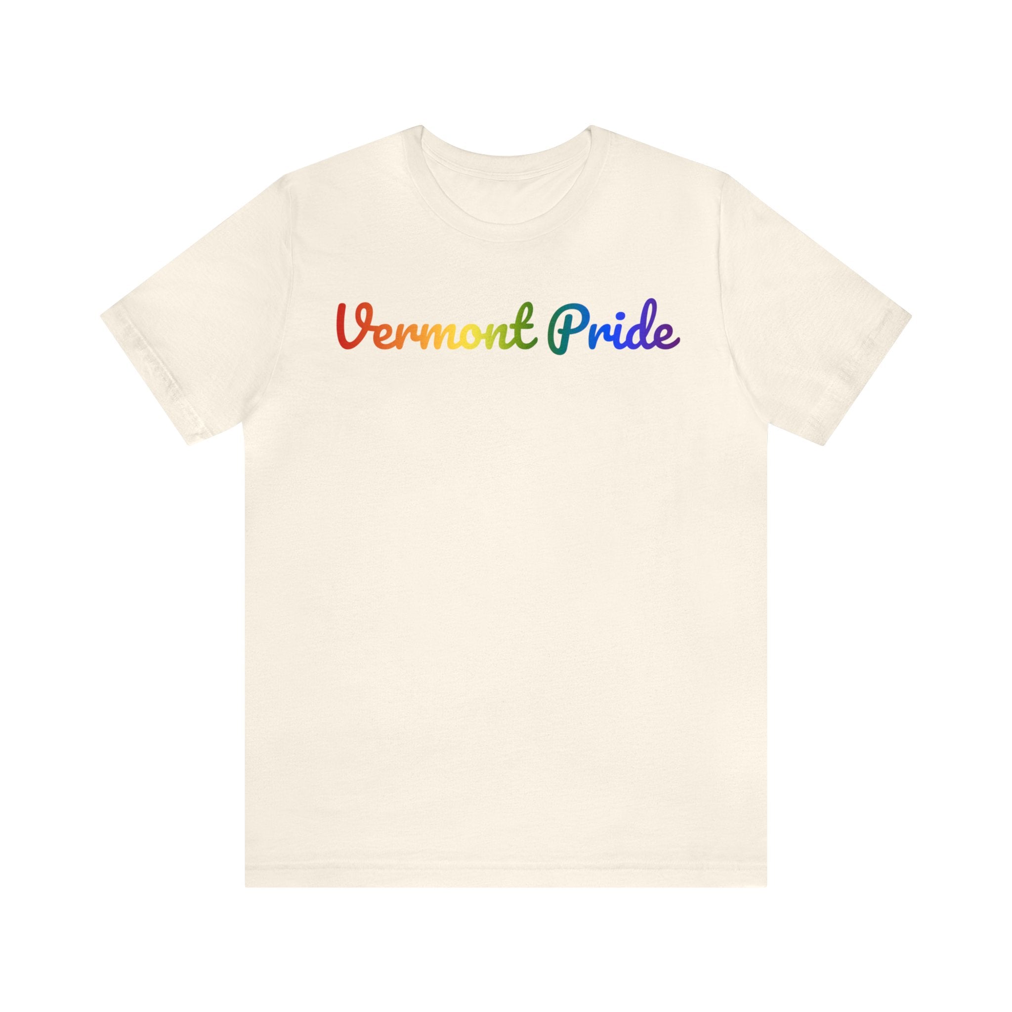 Vermont Pride T-Shirt: Flowing Cursive Design with LGBTQ+ Gradient