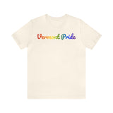 Vermont Pride T-Shirt: Flowing Cursive Design with LGBTQ+ Gradient