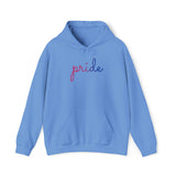 Bisexual Pride Hoodie: Flowing Cursive 'Pride' in Gradient Hues