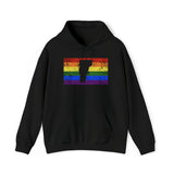 Vermont Pride Flag Hoodie: Rainbow LGBTQ+ State Silhouette Distressed Hooded Sweatshirt