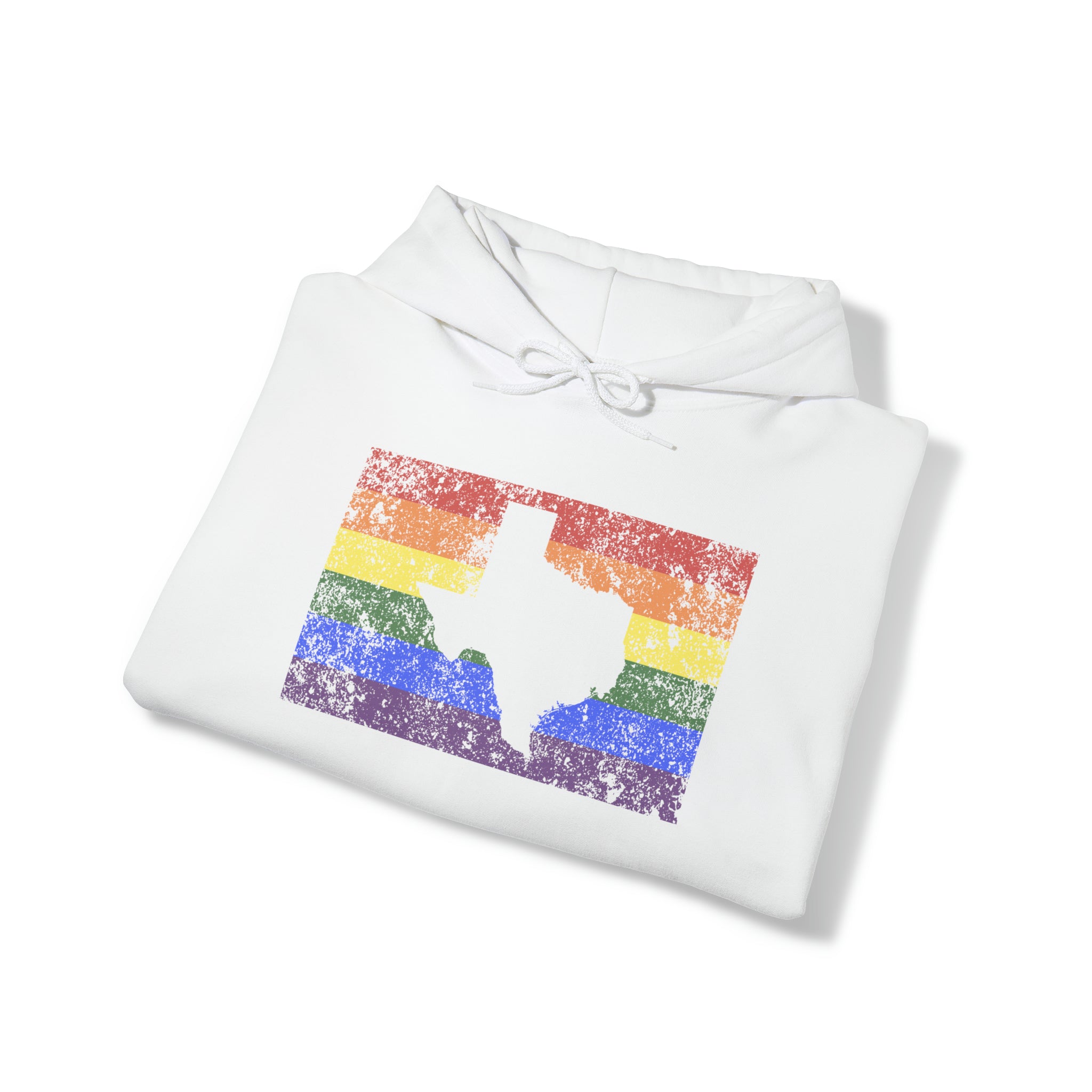 Texas Pride Flag Hoodie: Rainbow LGBTQ+ State Silhouette Distressed Hooded Sweatshirt