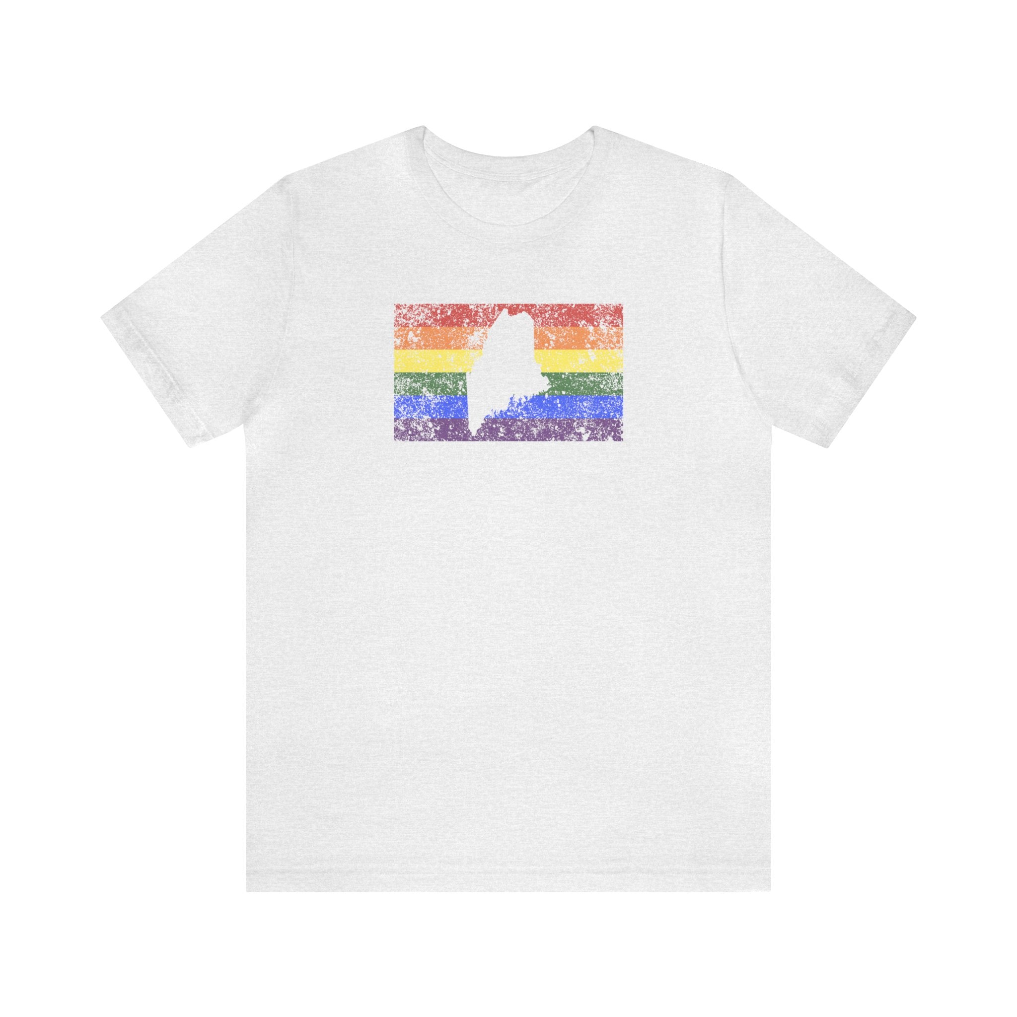 Maine Pride Flag Tee: Rainbow LGBTQ+ State Silhouette Distressed Shirt