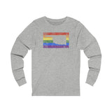 Oklahoma Pride Flag Long Sleeve Tee: Rainbow LGBTQ+ State Silhouette Distressed Long Sleeve T-Shirt