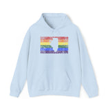 Illinois Pride Flag Hoodie: Rainbow LGBTQ+ State Silhouette Distressed Hooded Sweatshirt