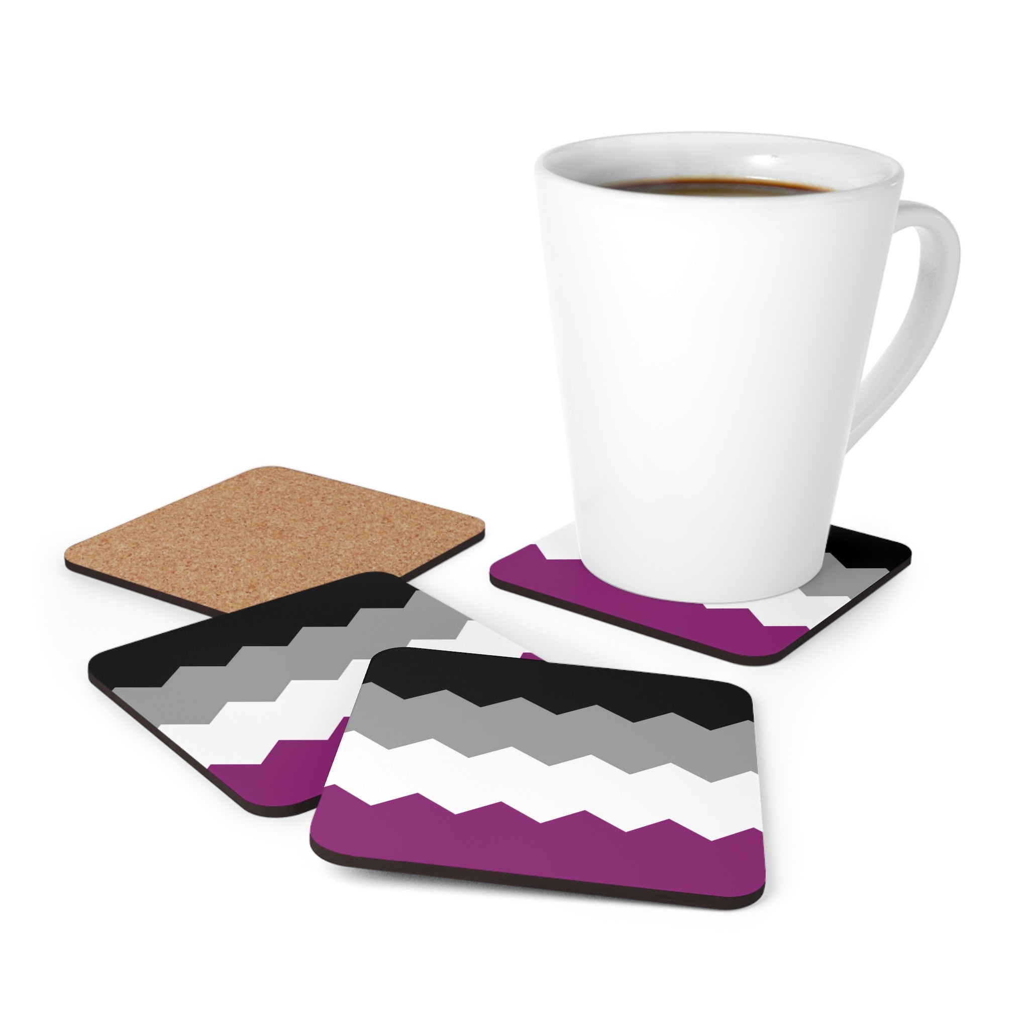 Asexual Flag Coaster Set: 4 Corkwood Wavey Drink Coasters