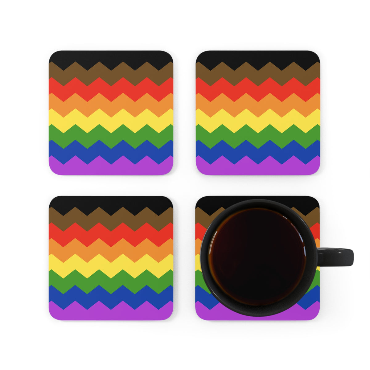 Philly Pride Flag Coaster Set: 4 Corkwood Wavey Drink Coasters