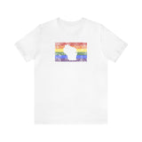 Wisconsin Pride Flag Tee: Rainbow LGBTQ+ State Silhouette Distressed Shirt