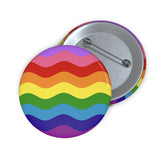 Gilbert Baker Pride Flag Pin: Round Button with Wavey Design