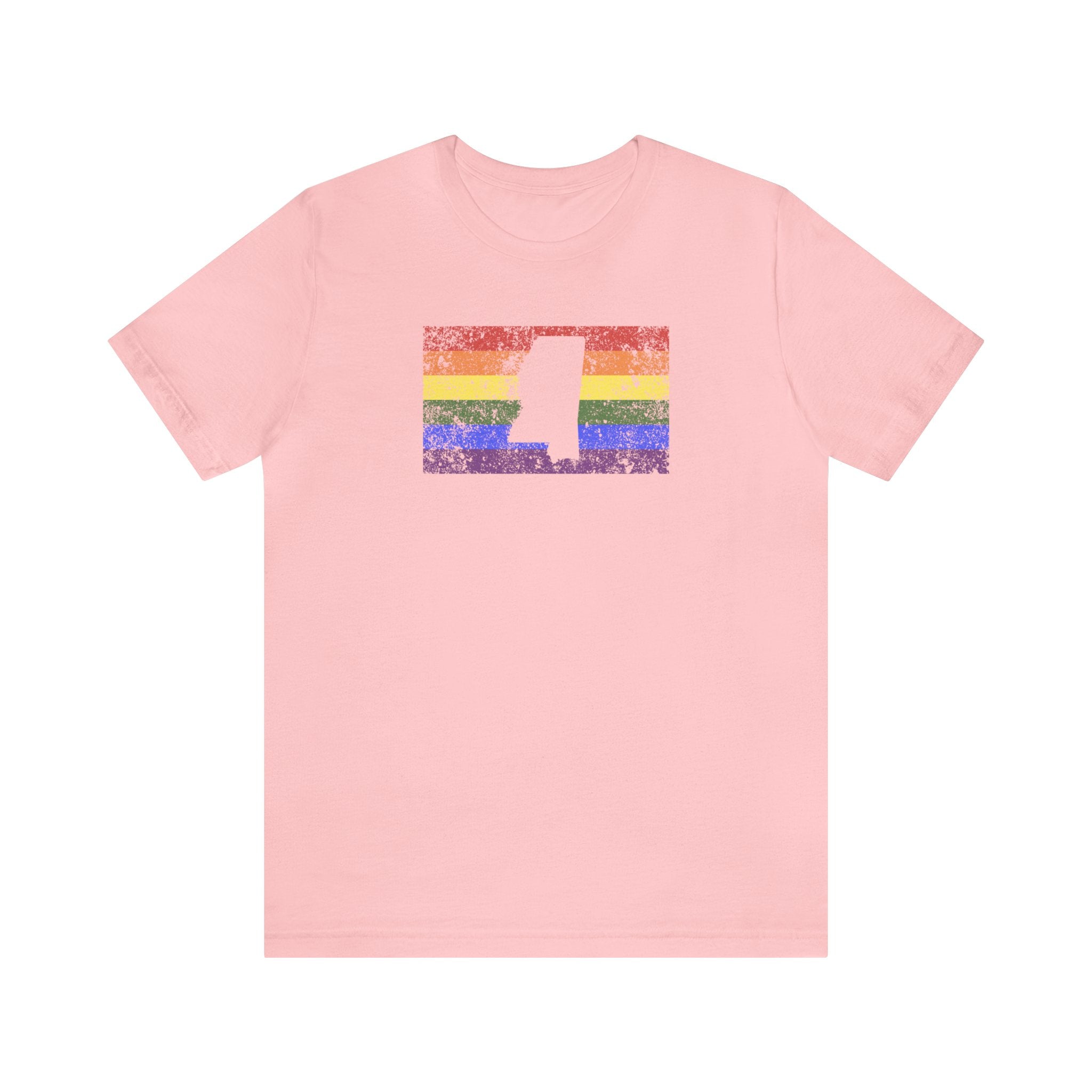 Mississippi Pride Flag Tee: Rainbow LGBTQ+ State Silhouette Distressed Shirt