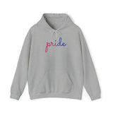 Bisexual Pride Hoodie: Flowing Cursive 'Pride' in Gradient Hues