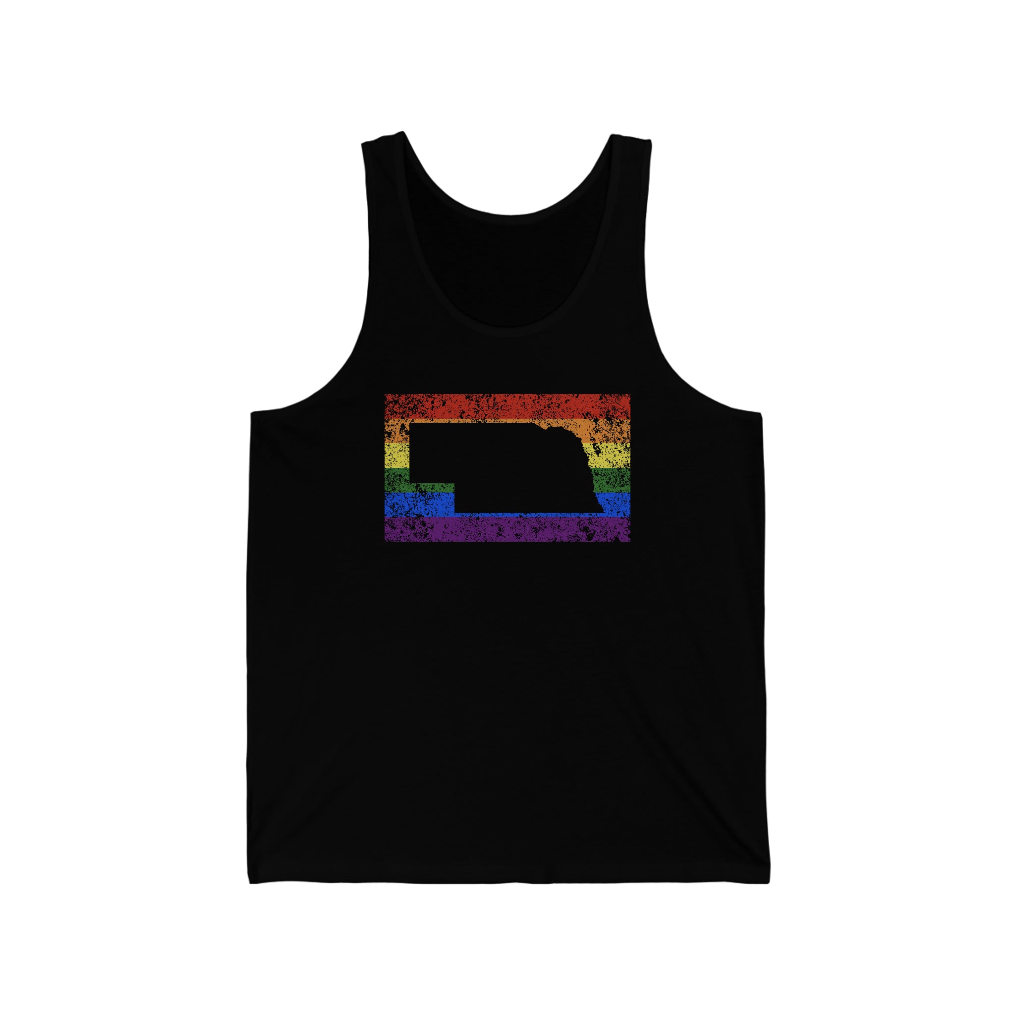 Nebraska Pride Flag Tank: Rainbow LGBTQ+ State Silhouette Distressed Tank-Top