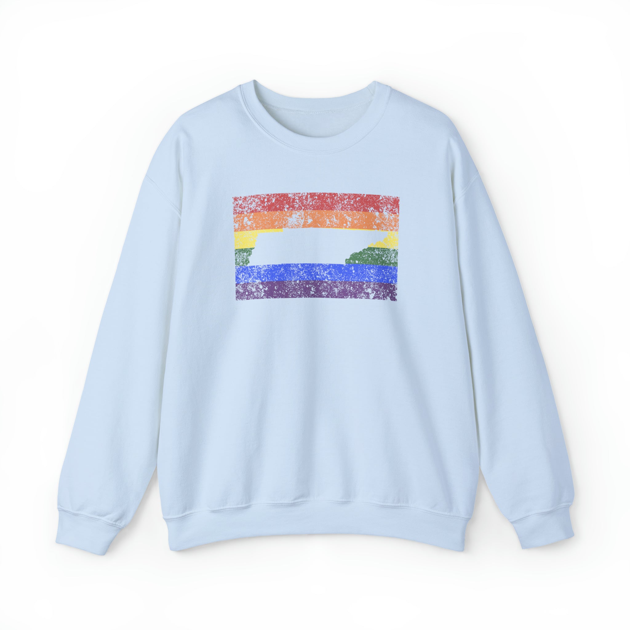 Tennessee Pride Flag Sweater: Rainbow LGBTQ+ State Silhouette Distressed Sweatshirt