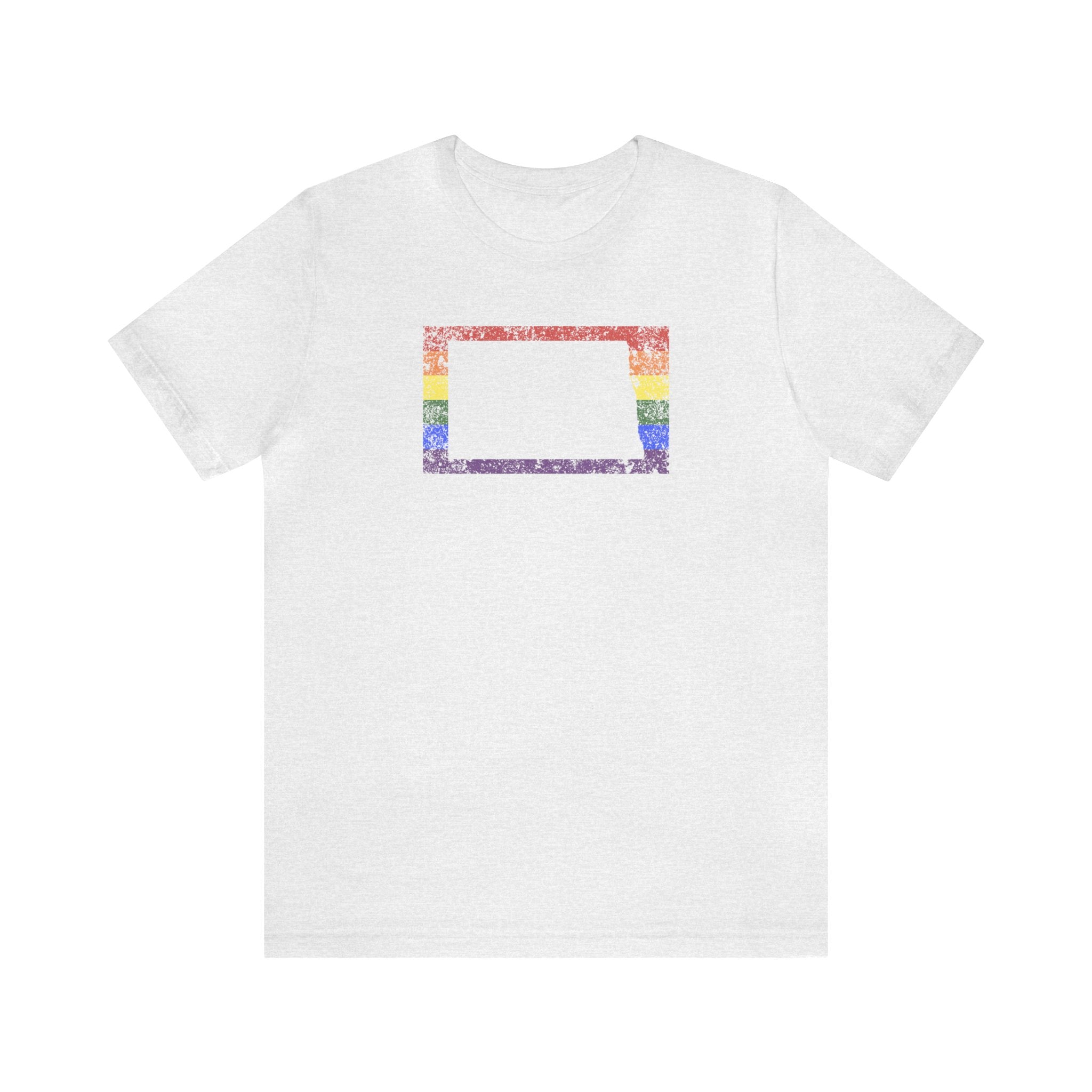 North Dakota Pride Flag Tee: Rainbow LGBTQ+ State Silhouette Distressed Shirt