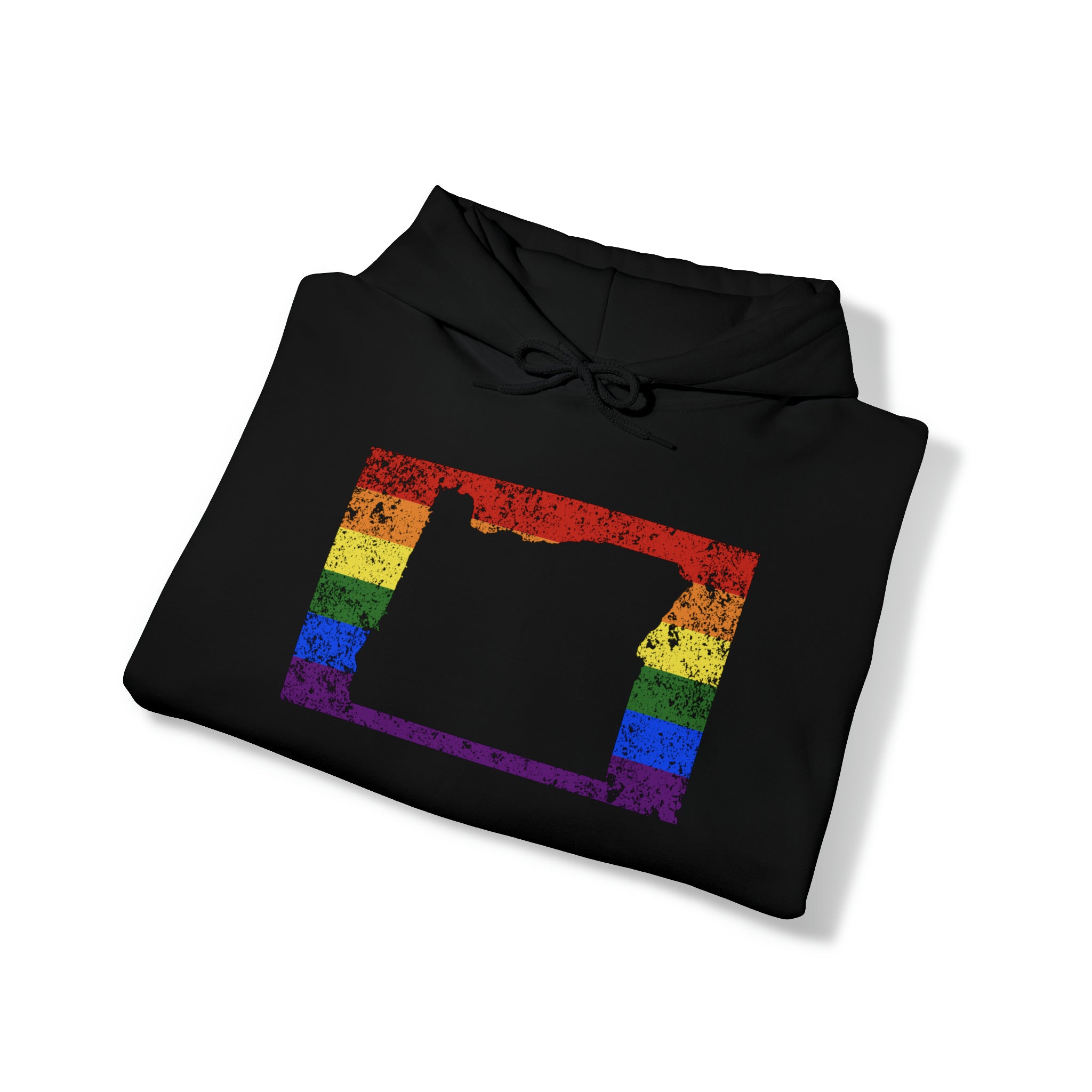 Oregon Pride Flag Hoodie: Rainbow LGBTQ+ State Silhouette Distressed Hooded Sweatshirt