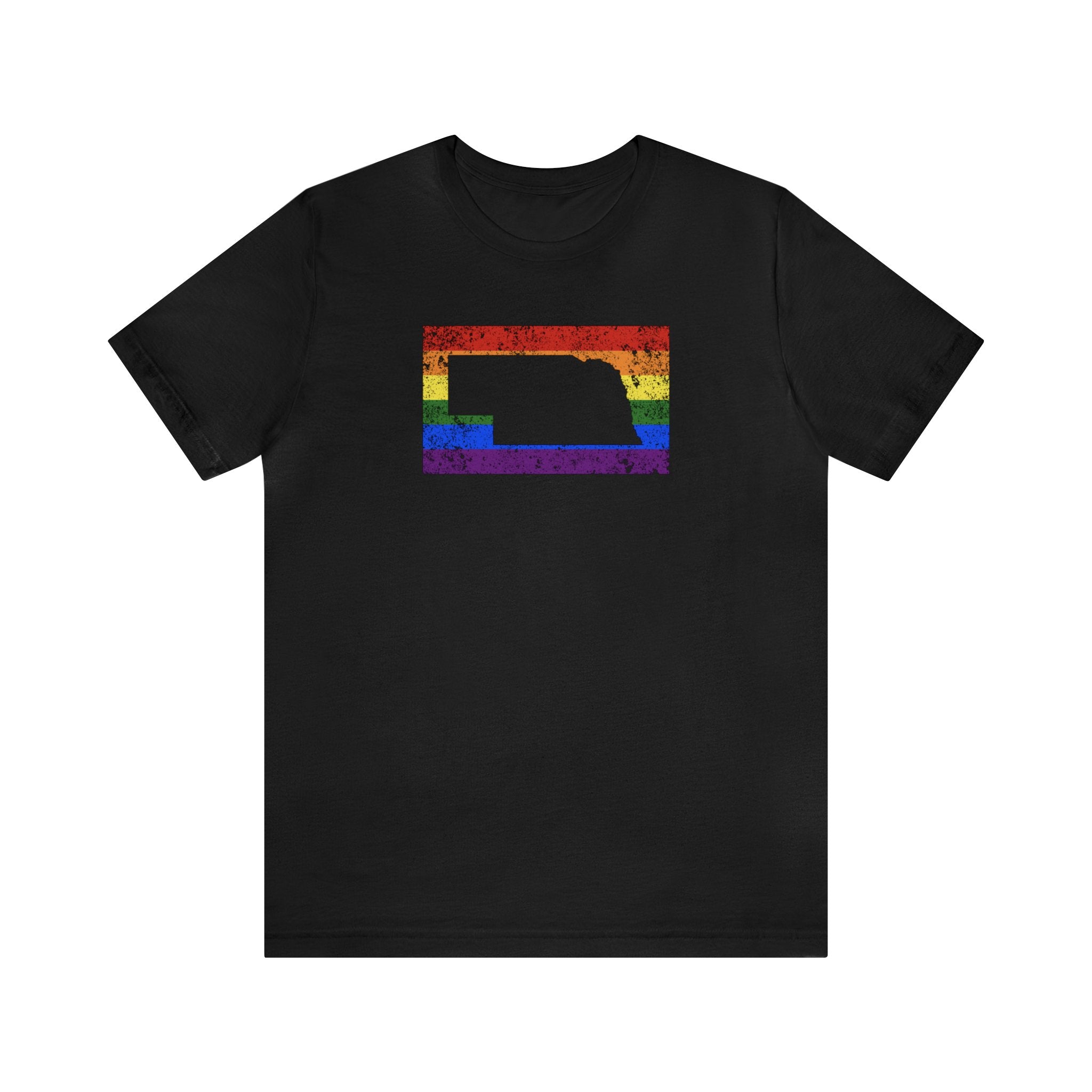 Nebraska Pride Flag Tee: Rainbow LGBTQ+ State Silhouette Distressed Shirt