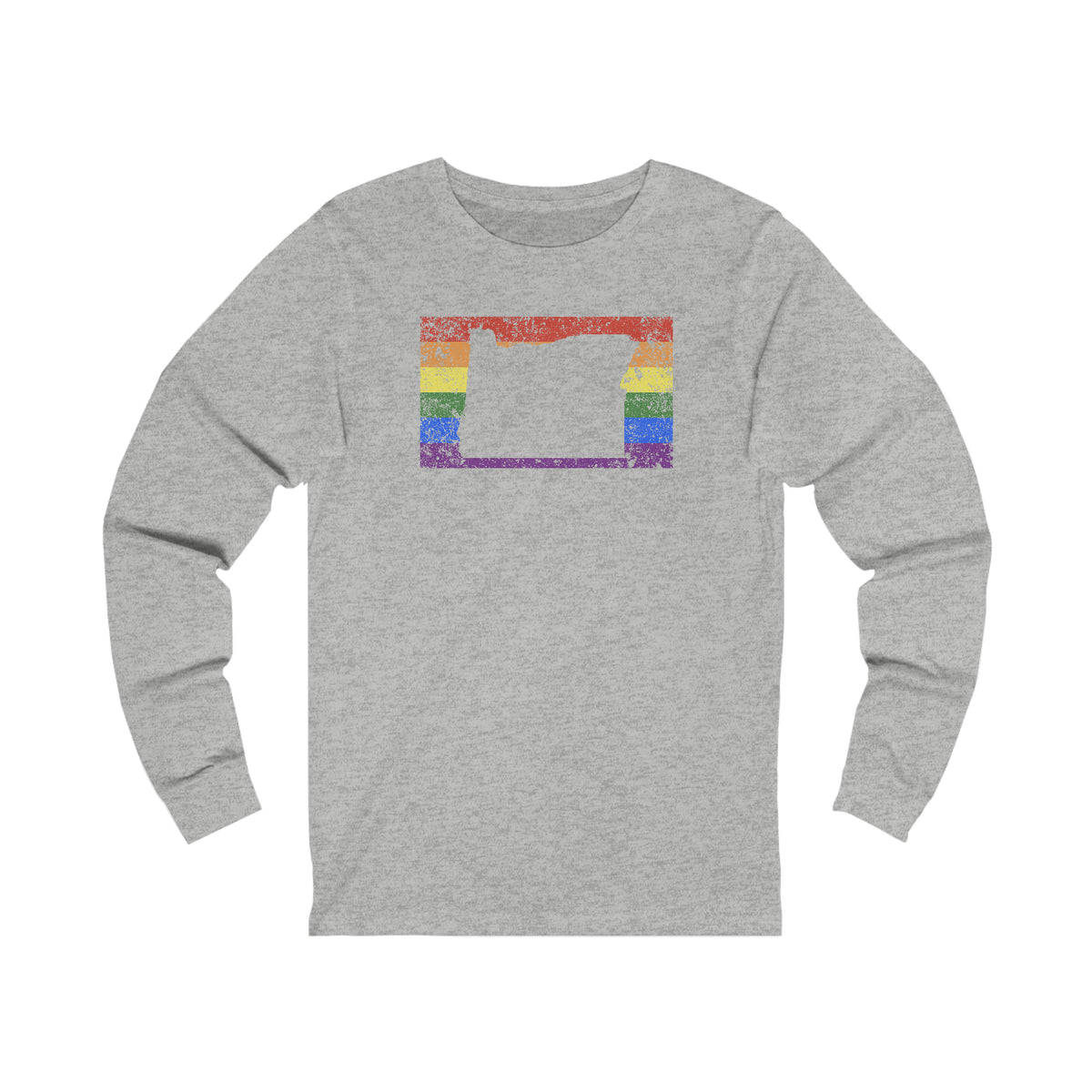 Oregon Pride Flag Long Sleeve Tee: Rainbow LGBTQ+ State Silhouette Distressed Long Sleeve T-Shirt