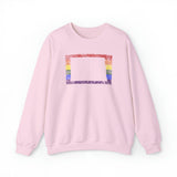 North Dakota Pride Flag Sweater: Rainbow LGBTQ+ State Silhouette Distressed Sweatshirt