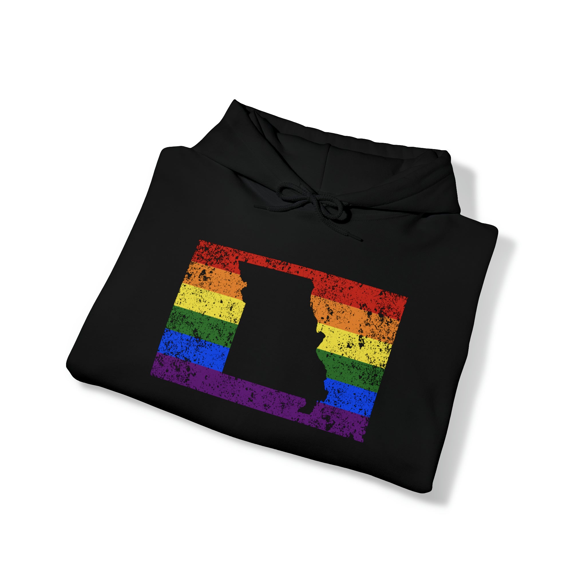 Missouri Pride Flag Hoodie: Rainbow LGBTQ+ State Silhouette Distressed Hooded Sweatshirt