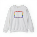 North Dakota Pride Flag Sweater: Rainbow LGBTQ+ State Silhouette Distressed Sweatshirt