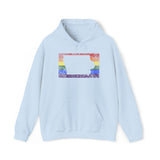 Iowa Pride Flag Hoodie: Rainbow LGBTQ+ State Silhouette Distressed Hooded Sweatshirt