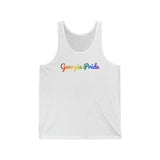 Georgia Pride Tank Top: Flowing Cursive Design with LGBTQ+ Gradient